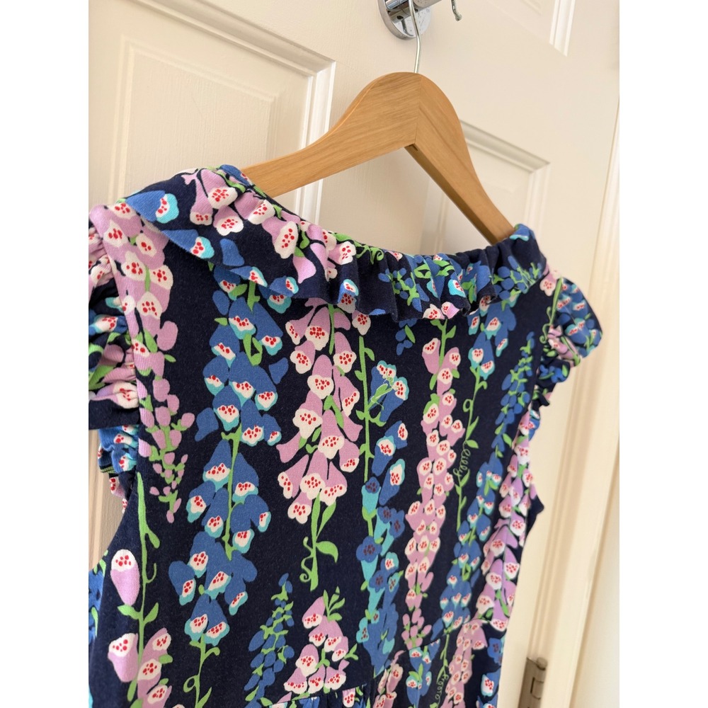 Lilly Pulitzer Navy Floral Ruffle V-Neck Knit Dress Sz Small Foxy Foxglove Print - Picture 7 of 7